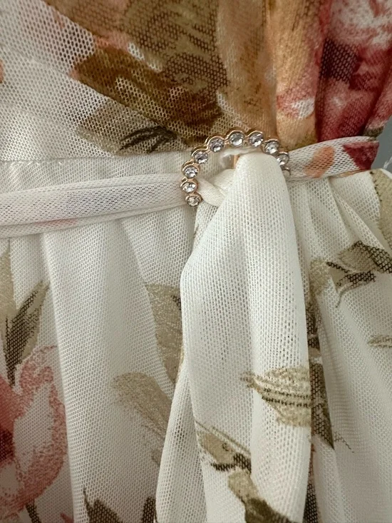 Alexa B nites Floral Ivory Midi Dress with Pink & Gold Blooms - Picture 7 of 7